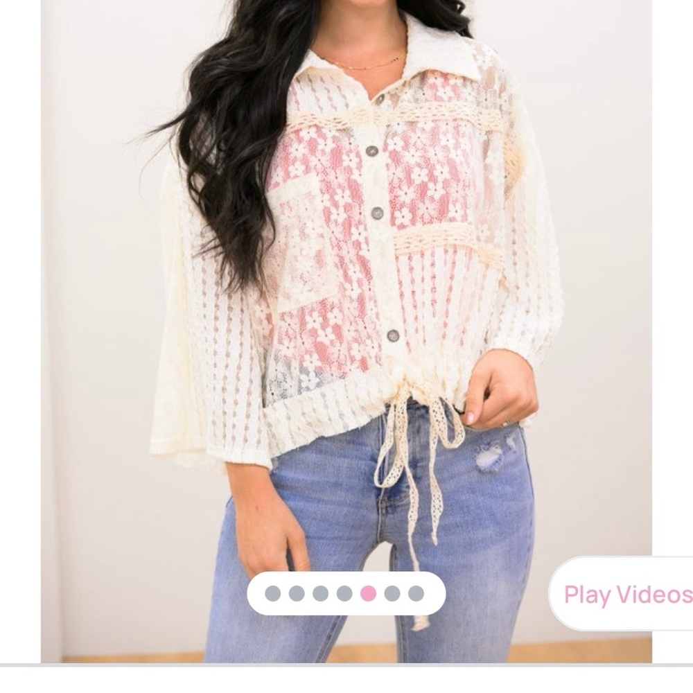 POL Cream Lace Button-Up Blouse